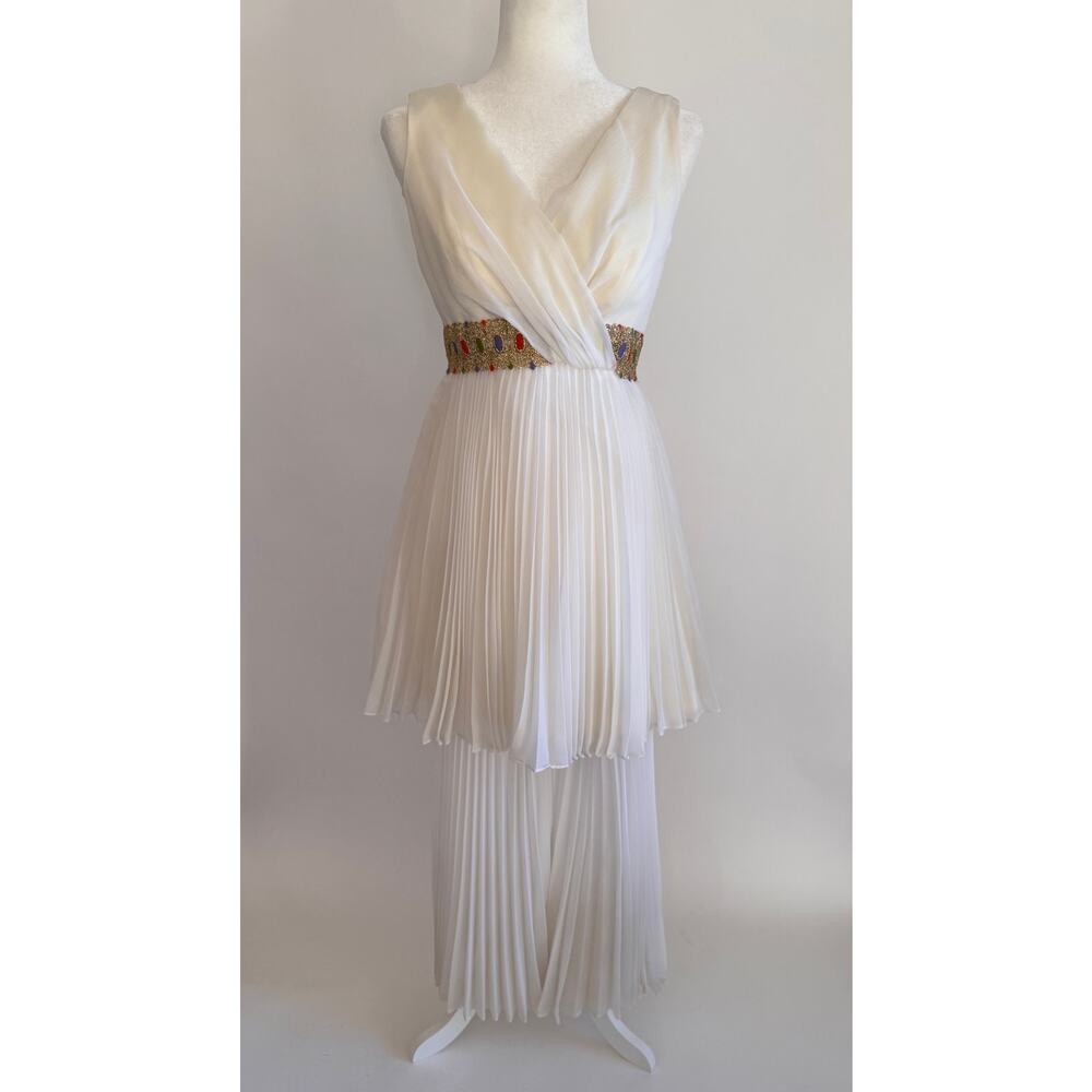 Vintage 1960s Accordion Pleat Chiffon Wide Leg Pant Set